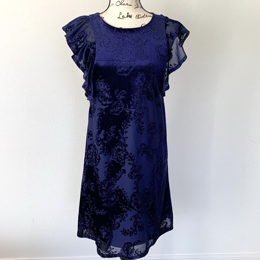 Apt 9 Royal Blue Velvet Sheath Dress With Ruffles XSmall